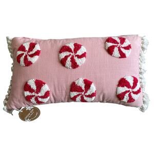 Christmas PEPPERMINT Lumbar Throw Pillow 14x24 Embroidered Holiday Decor New